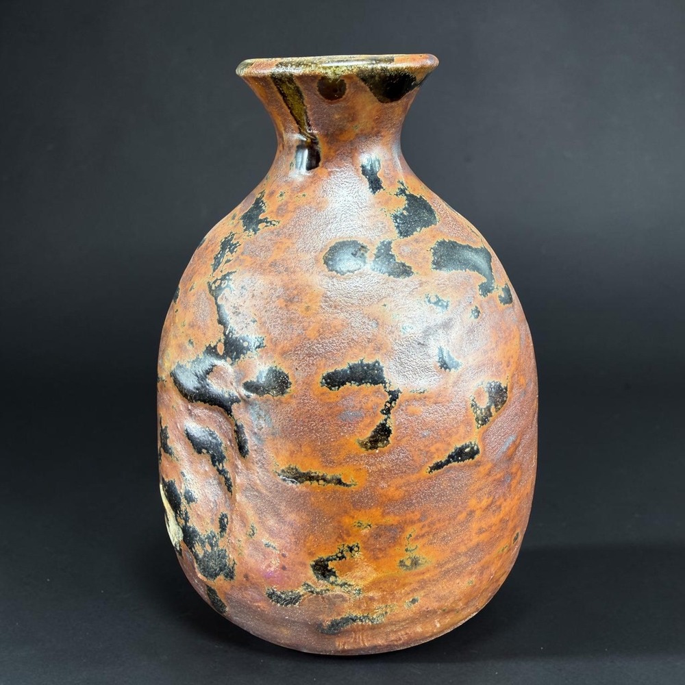 Handmade Studio Pottery Bud Vase Bottle Mottled Earth Tone Glaze Signed 4 Inch